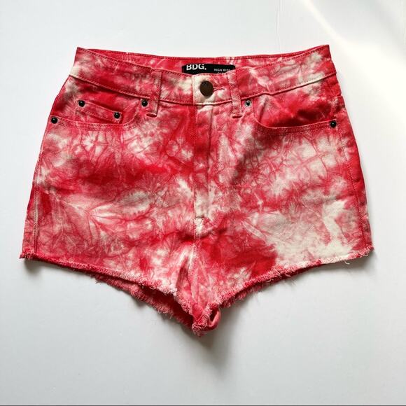 BDG Festival Shorts 28 Red Tie Dye High Rise Cheeky High Waisted - Picture 9 of 9